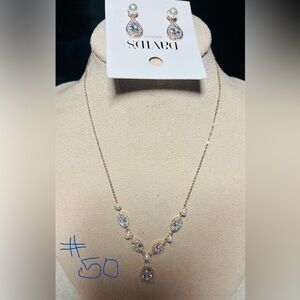 David's Bridal Silver Necklace and Earring Wedding Set with Pearls